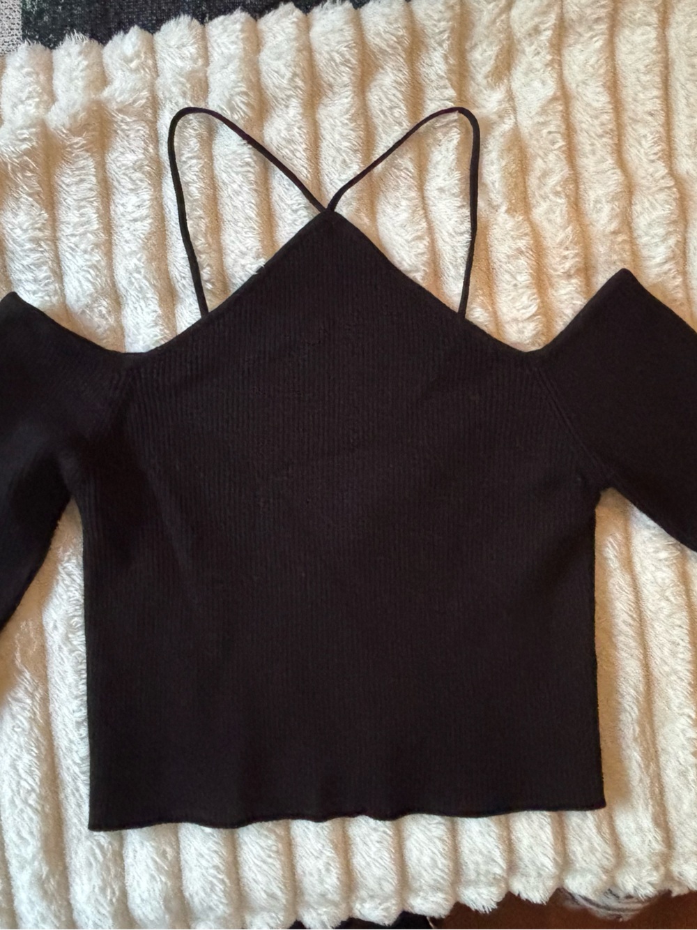 Garage Black Off-the-Shoulder Knit Sweater with Spaghetti Strap